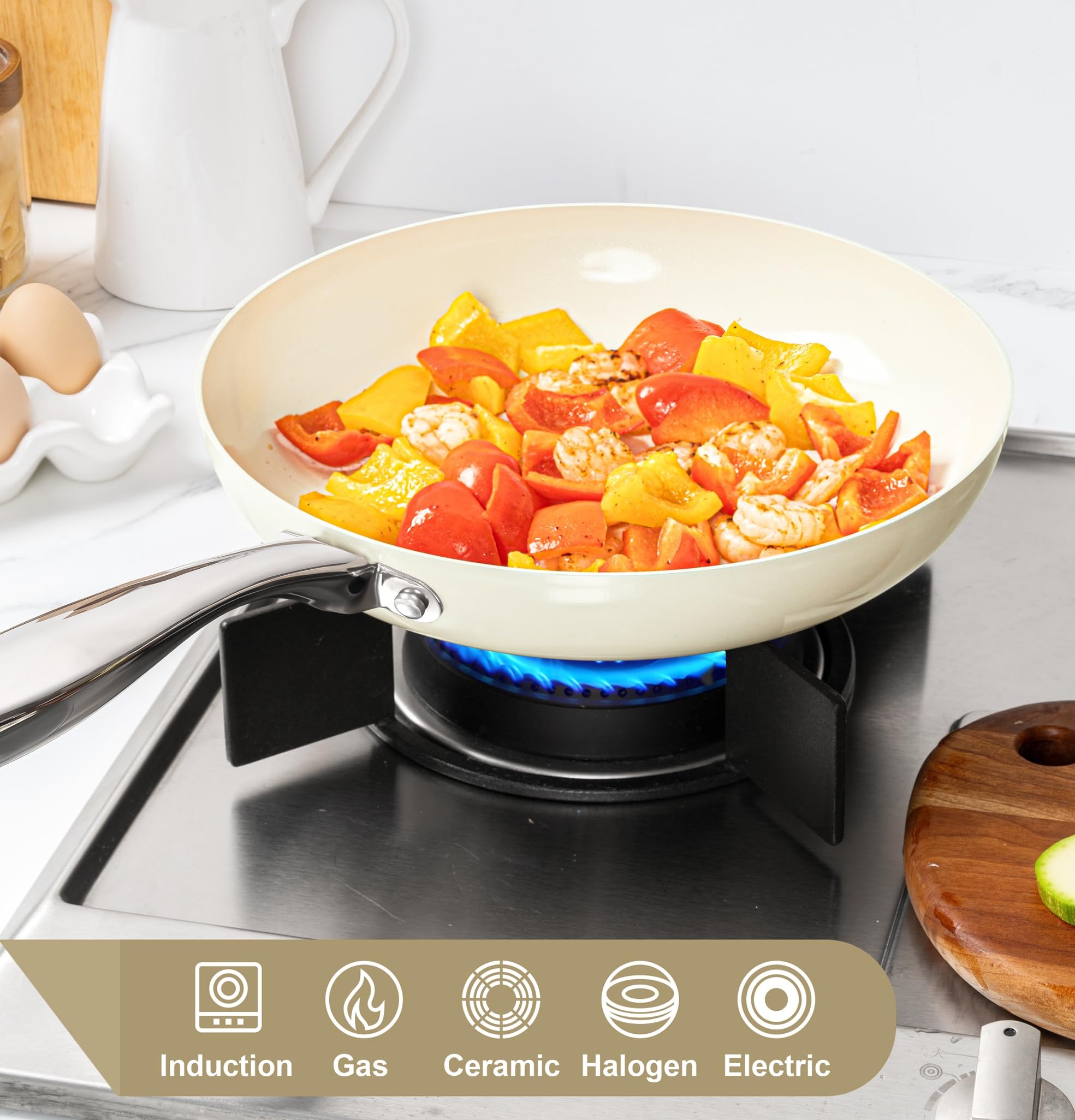 WT-FP001 Sartén Blanca Estampada con Recubrimiento Antiadherente apto para contacto con alimentos